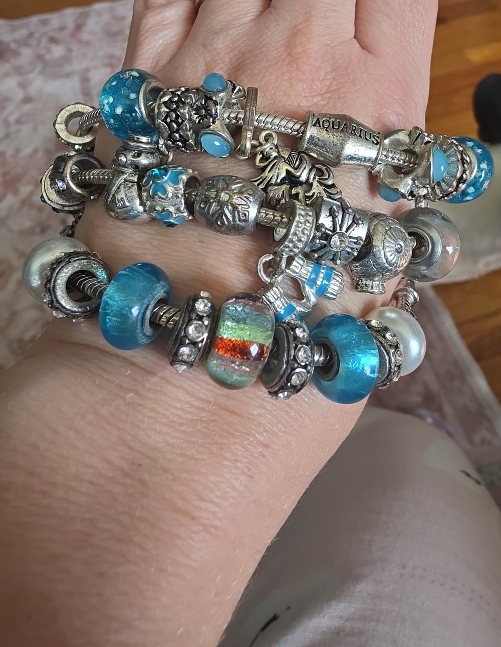 Murano Glass Striped Lantern Style Slider Charm Bracelet Collection - Picture 2 of 14